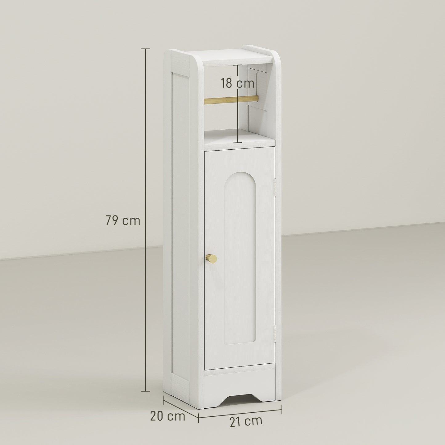 HOMCOM Slim White Bathroom Storage Cabinet With Toilet Roll Holder And Adjustable Shelf Two Tier