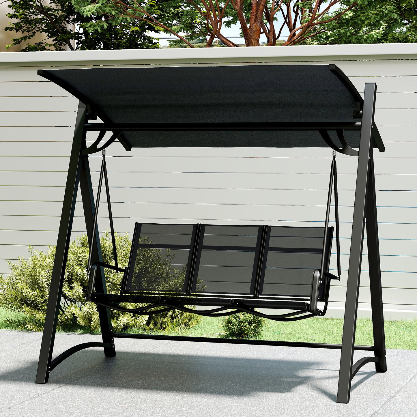 Outsunny 3 Seater Swing Chair Garden Swing Bench Adjustable Tilting Canopy Breathable Mesh Seat 360 Kg Capacity Grey