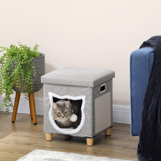 PawHut Grey Cat Bed Ottoman with Removable Cushion - ALL4U RETAILER LTD