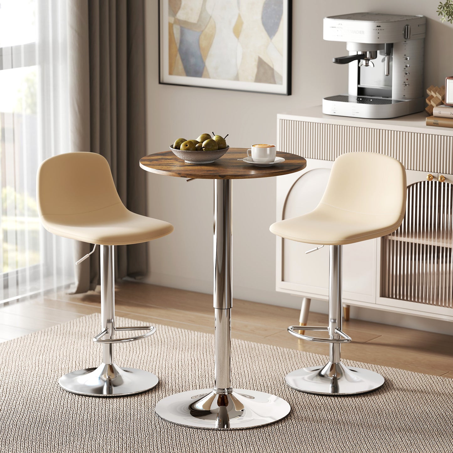 HOMCOM Round Bar Table With 360 Degree Swivel And Adjustable Height For Kitchen Cafe Rustic Brown