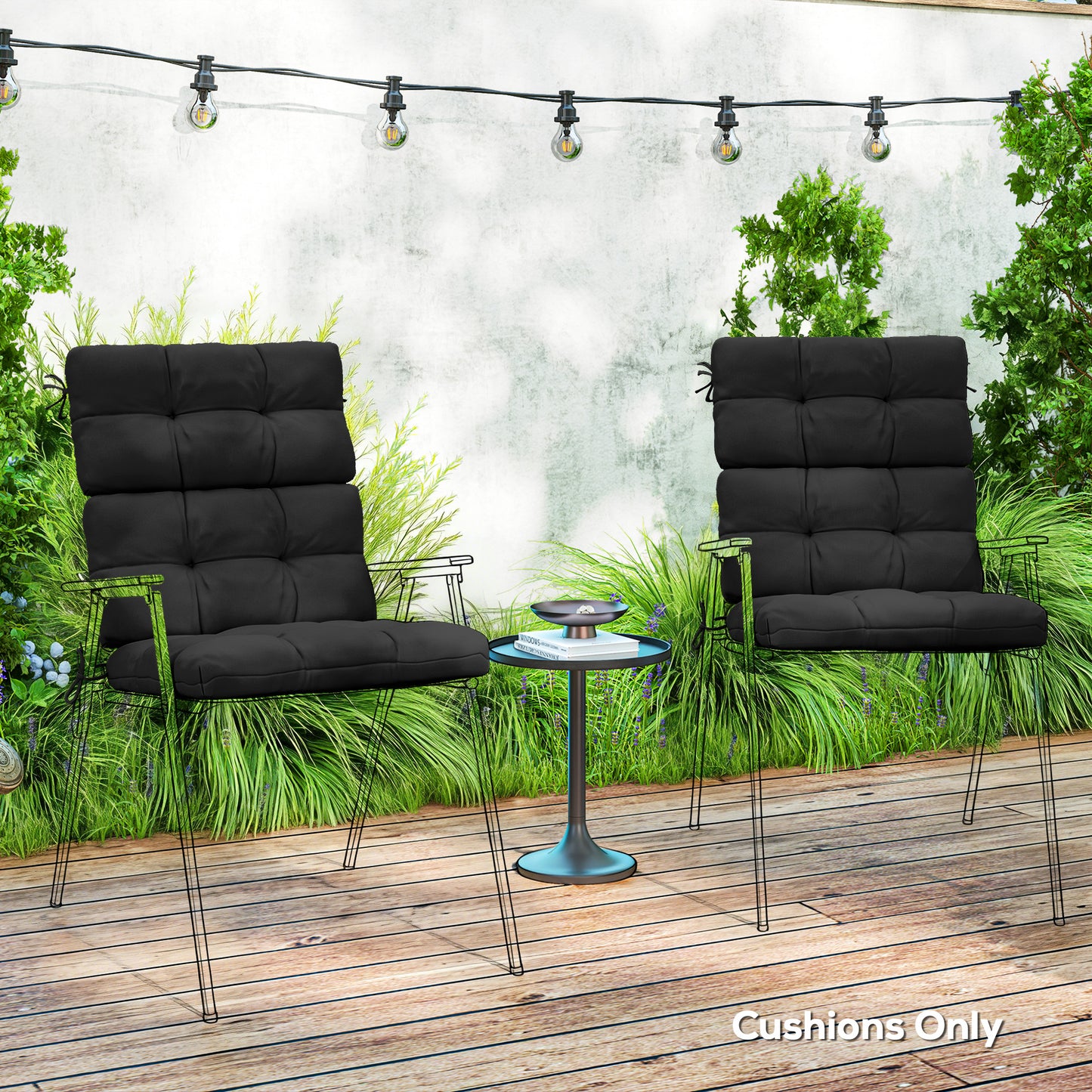 Outsunny 2 Piece Replacement Seat Cushions With Backrest And Ties For Garden Patio Chairs Black