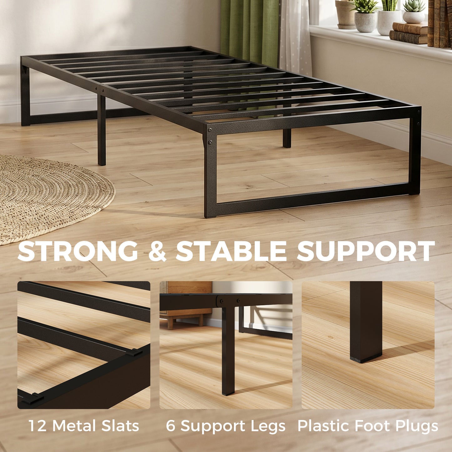 HOMCOM 3ft Single Bed Frame With Underbed Storage And Steel Slat Support Noise Free Black