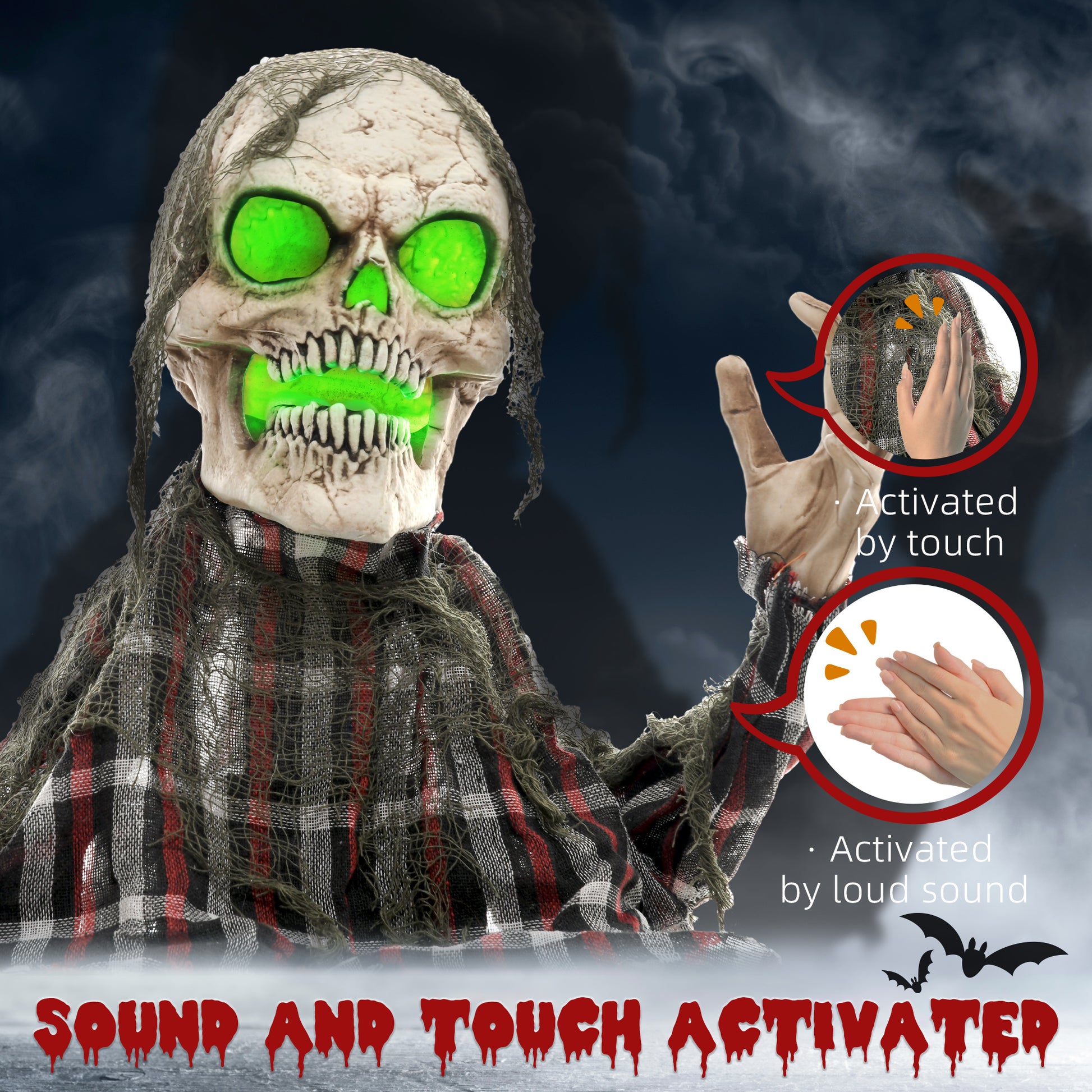 HOMCOM Sinister Groundbreaker Skeleton Animatronic with Sound Effects and Light-Up Eyes for Spooky Halloween Decor - ALL4U RETAILER LTD