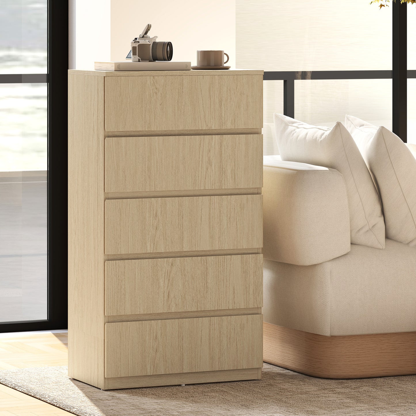 HOMCOM 5 Drawer Chest Modern Dresser for Bedroom Storage Cabinets and Organizer Furniture