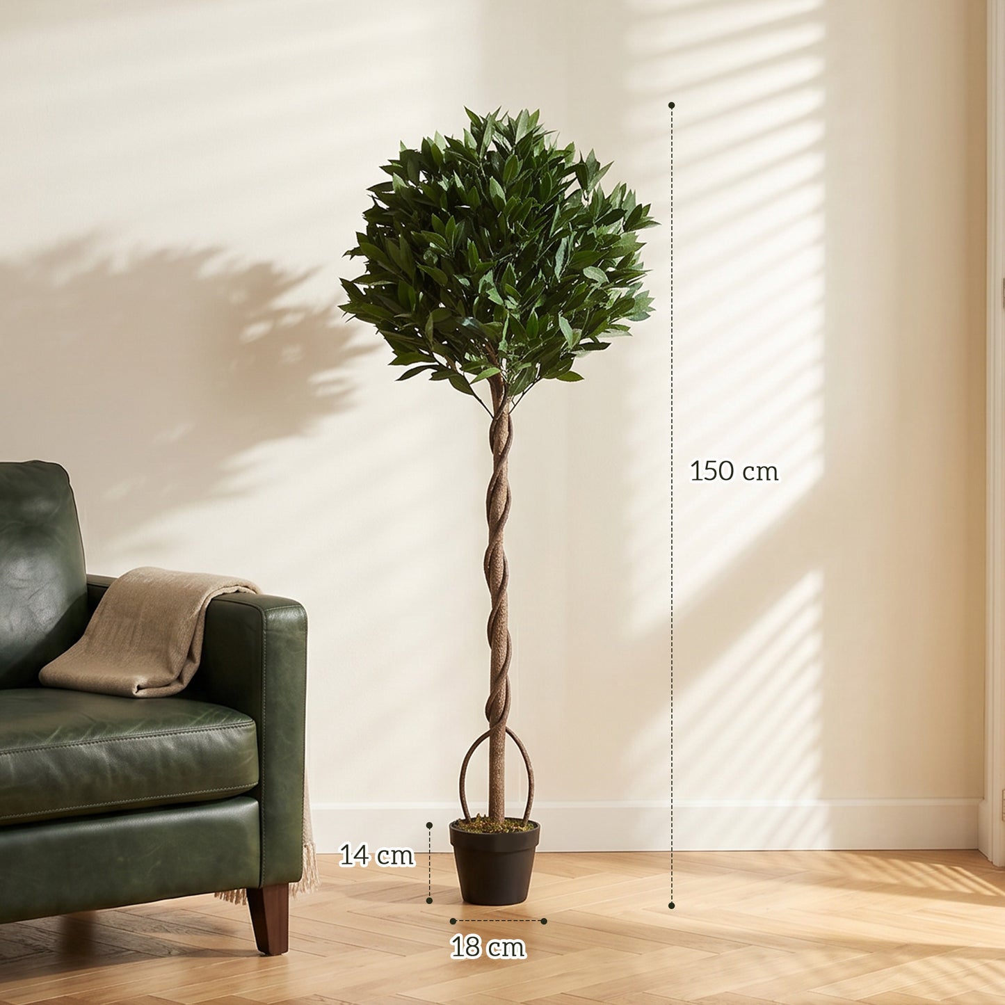 Outsunny Realistic Lush Topiary Ball Trees Set Of 2 Bay Laurel Artificial Topiary With Weighted Pots UV Resistant Green