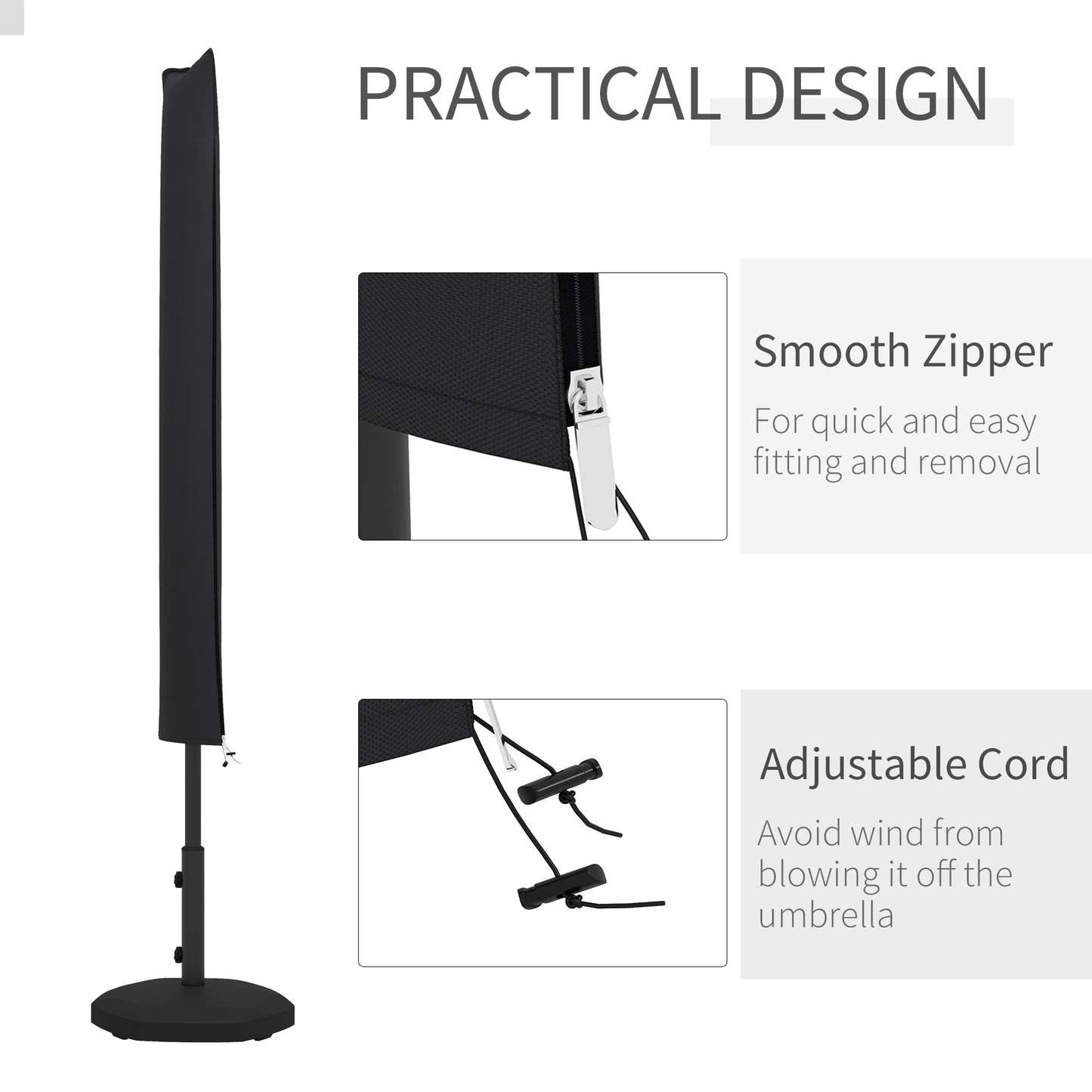Outsunny Cantilever Parasol Cover 2-3.5 M, 420D Oxford Fabric With Zipper, Waterproof Outdoor Garden Patio, Black