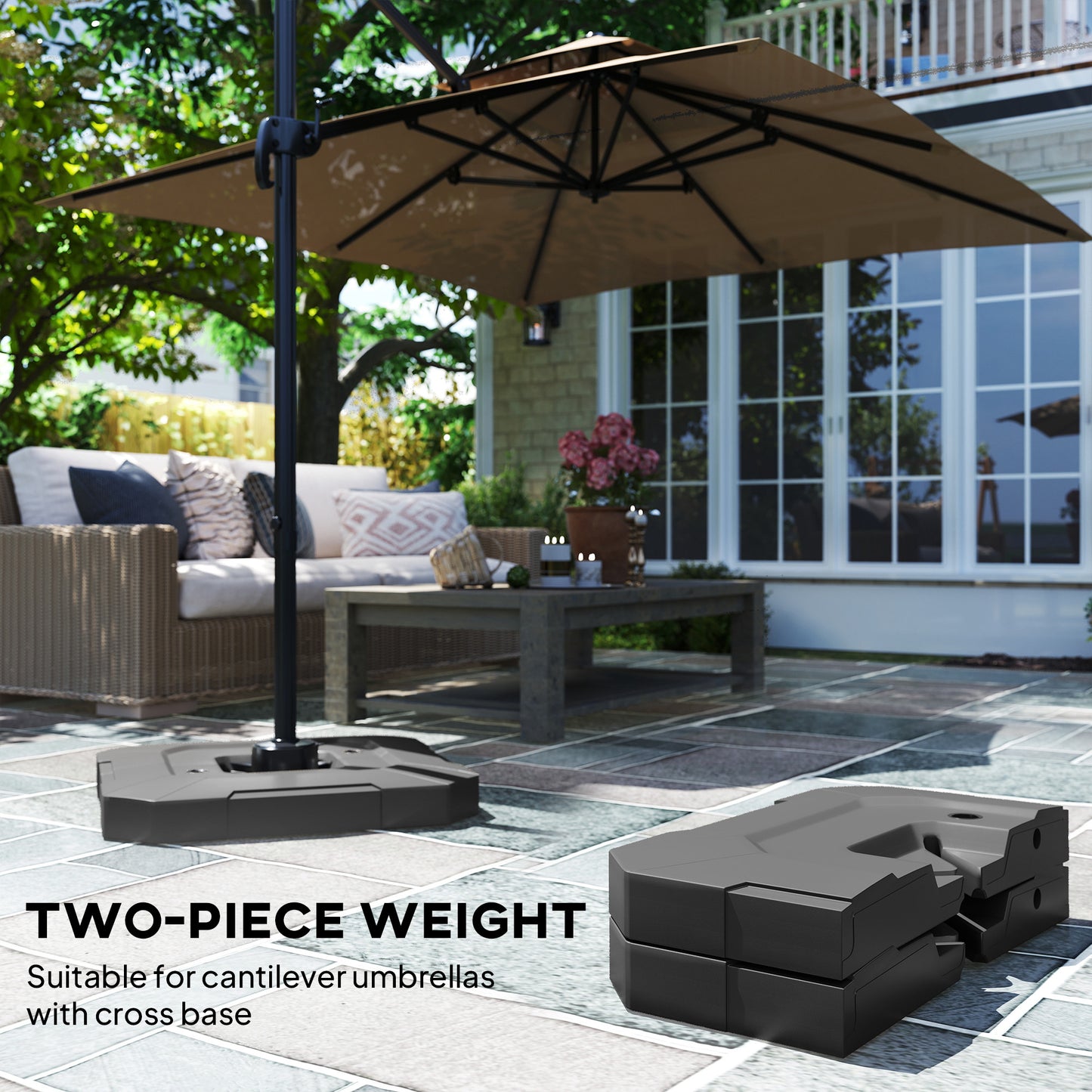 Outsunny 2 Pack Cantilever Umbrella Base Weights for Parasol Cross Bases, 80 Kg Water or 105 Kg Sand Mix, Black