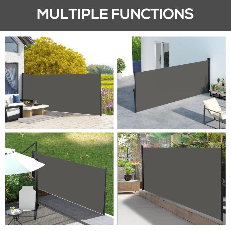 Outsunny Retractable Side Awning - Outdoor Privacy Screen for Garden, Hot Tub, Balcony, Terrace, Pool - 400 x 180cm - Dark Grey - ALL4U RETAILER LTD