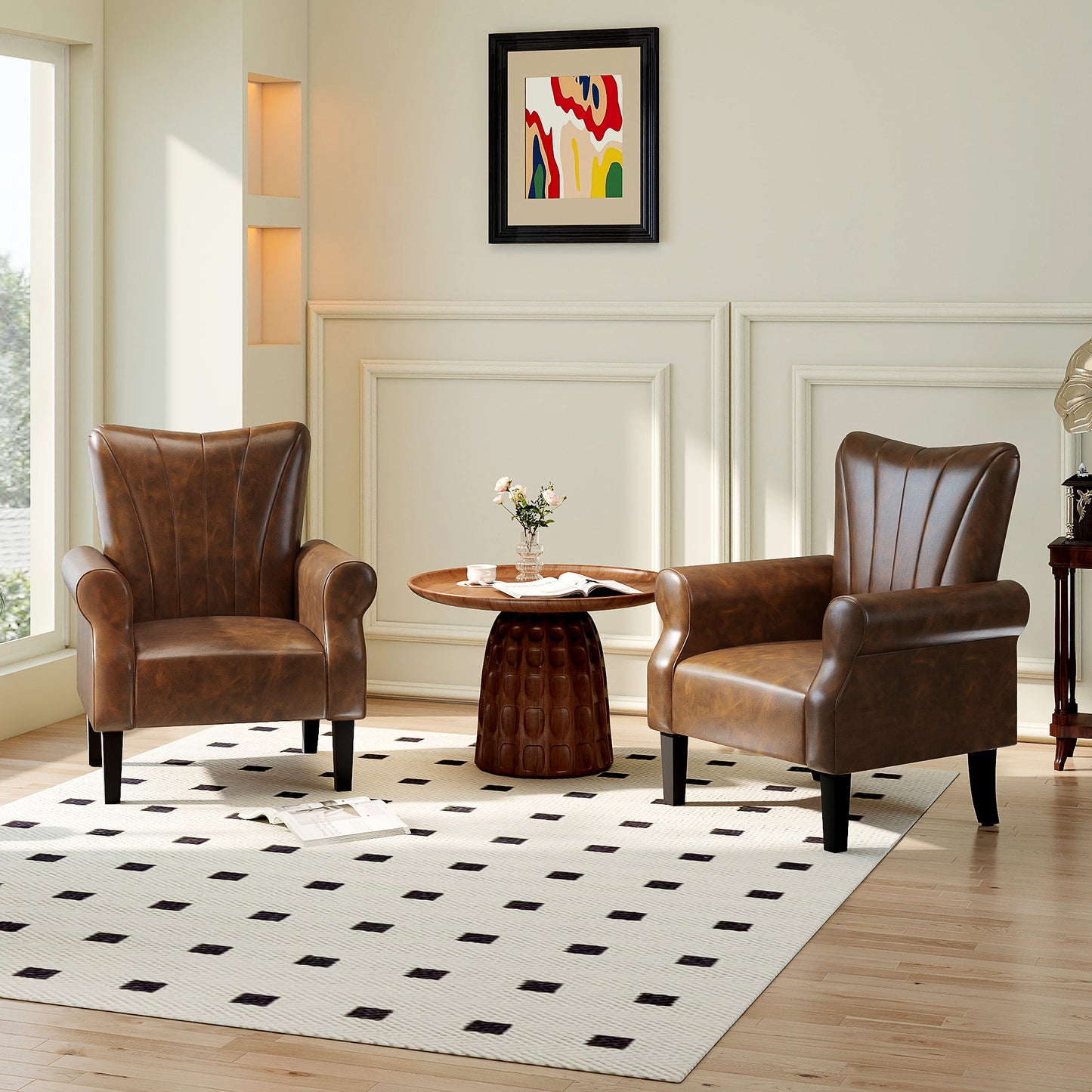 HOMCOM Upholstered Accent Chair With Rolled Arms And Wood Legs For Living Room And Bedroom Brown