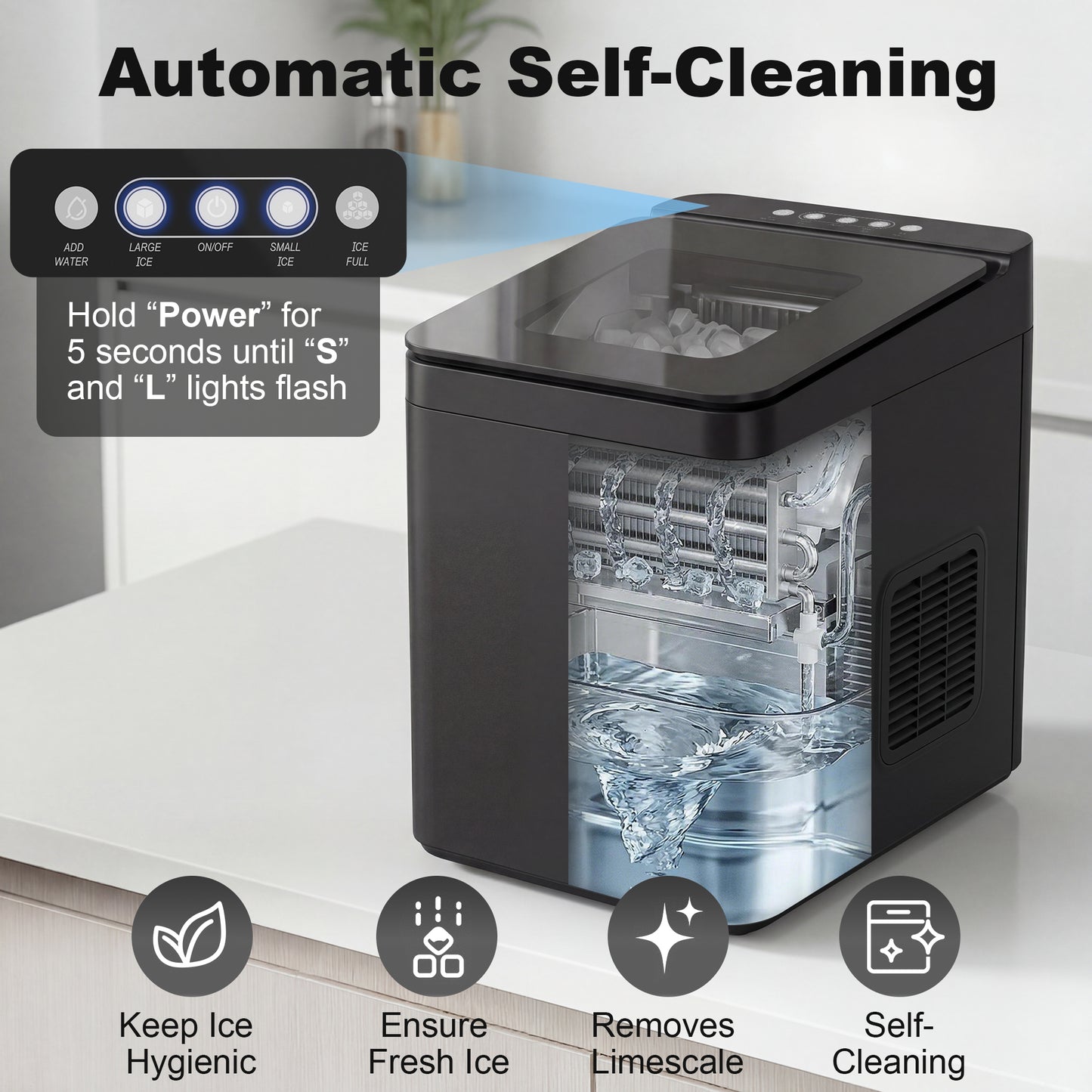 HOMCOM Countertop Ice Maker Self Cleaning Compact Machine With Two Ice Sizes 1.5 L Water Tank Black