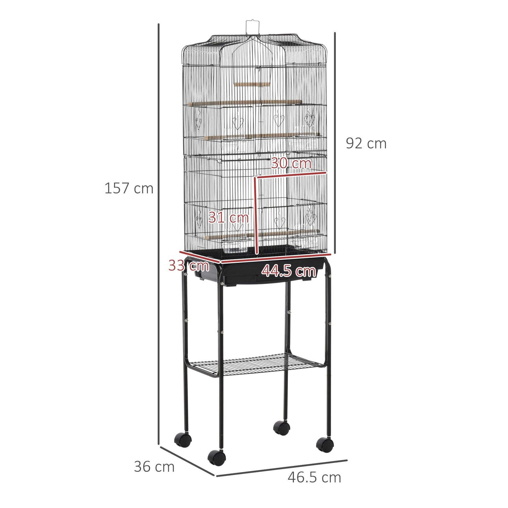 PawHut Black Bird Cage with Stand and Accessories, 36 x 46.5 x 157 cm - ALL4U RETAILER LTD