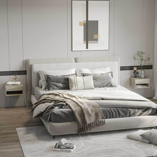 Set of 2 Wall-Mounted Floating Nightstands with Drawer and Shelf in Brown Wood Finish - ALL4U RETAILER LTD