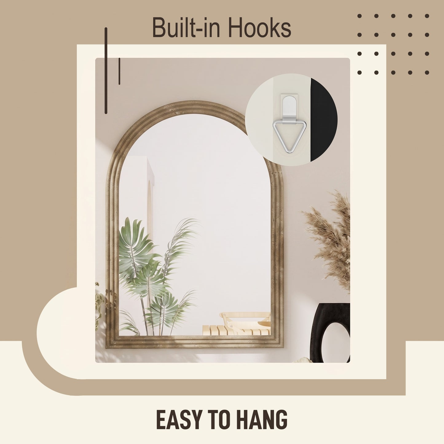HOMCOM Modern Arched Wall Mirror With Brown Finish For Living Room
