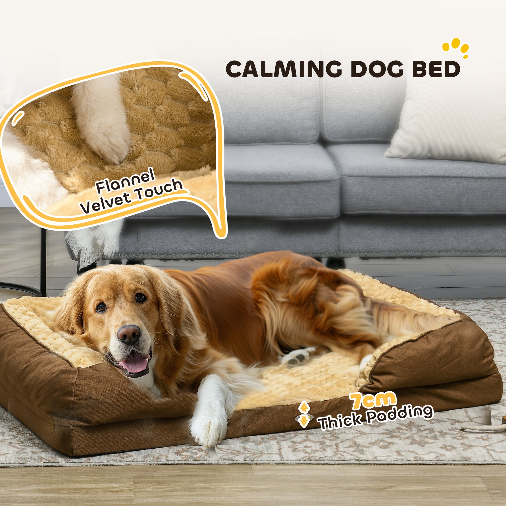 PawHut Calming Pet Bed for Large Dogs - Removable Cover & Anti-Slip Base, 120L x 80W x 22Hcm - Brown - ALL4U RETAILER LTD