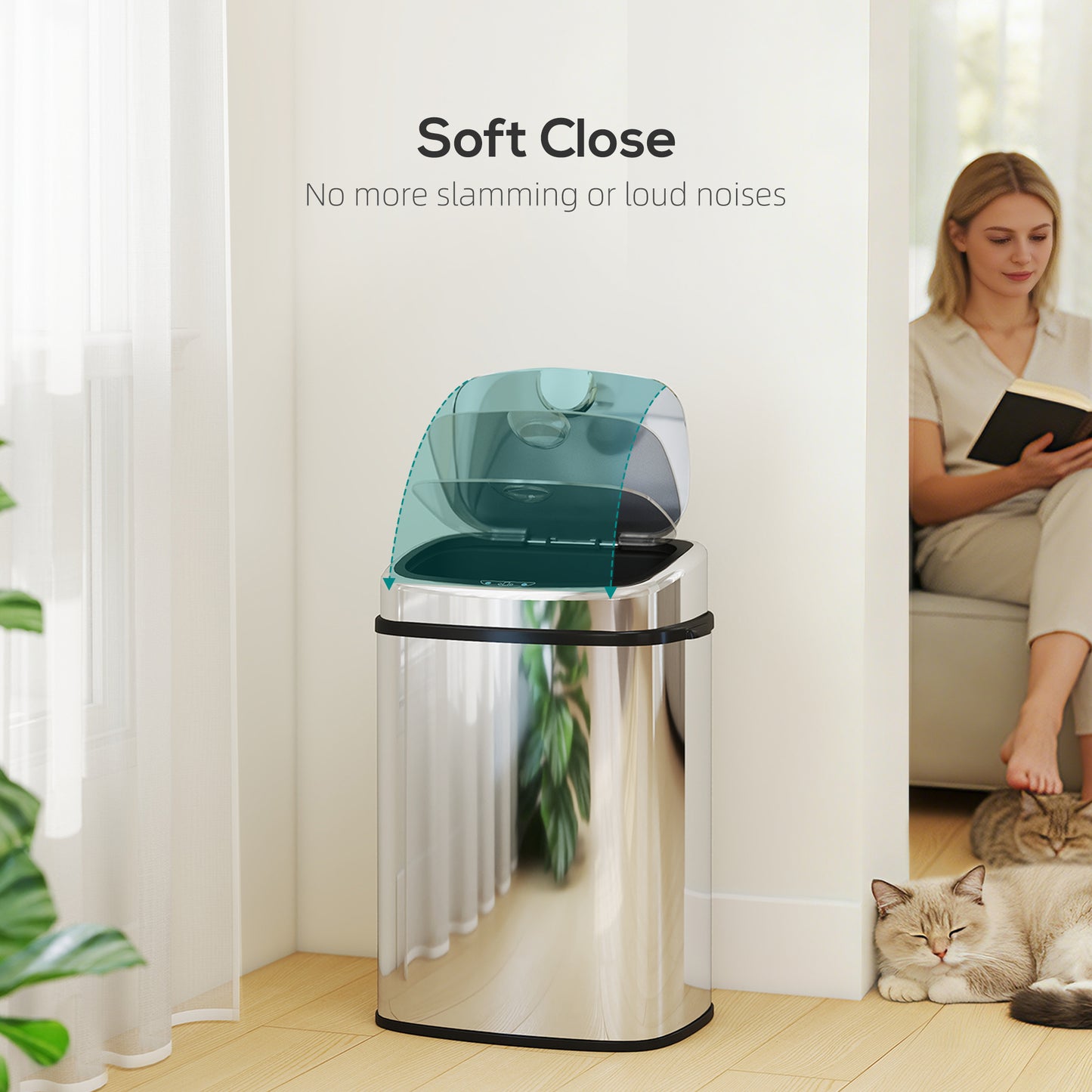 HOMCOM 50L Stainless Steel Sensor Bin Hands Free Lid Silver Tone Smart Kitchen Bin