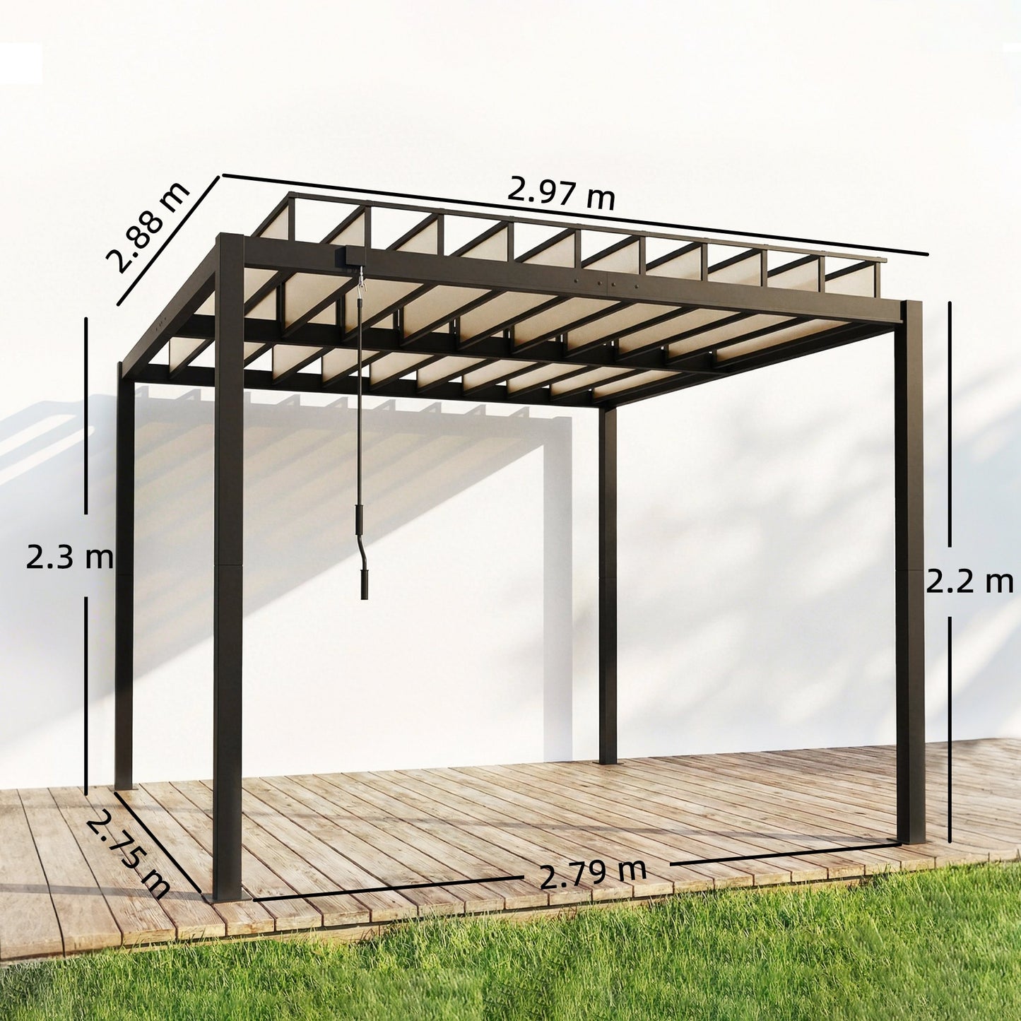 Outsunny 3x3 m Louvered Pergola With PC Roof Aluminium Patio Gazebo Canopy Drainage Gutters Coffee