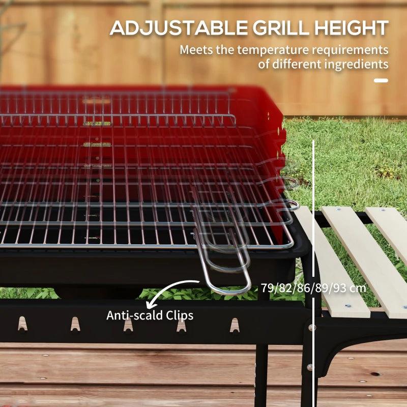 Outsunny Outdoor 5-Level Adjustable Height Charcoal Barbecue Grill Trolley - Red BBQ Grill for Enhanced Grilling Experience - ALL4U RETAILER LTD