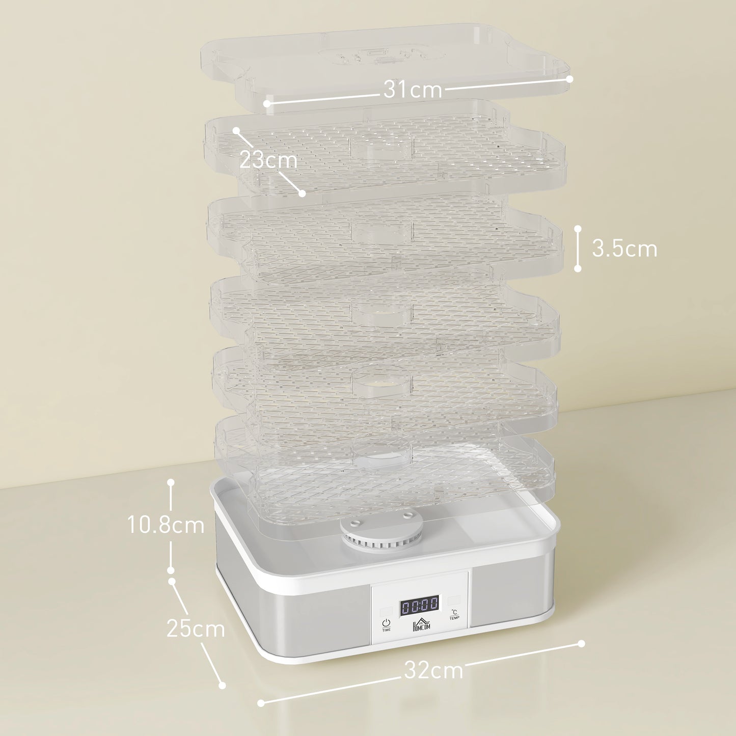 HOMCOM Stainless Steel 5-Tier Food Dehydrator with Adjustable Temperature & Timer - 245W Machine - ALL4U RETAILER LTD