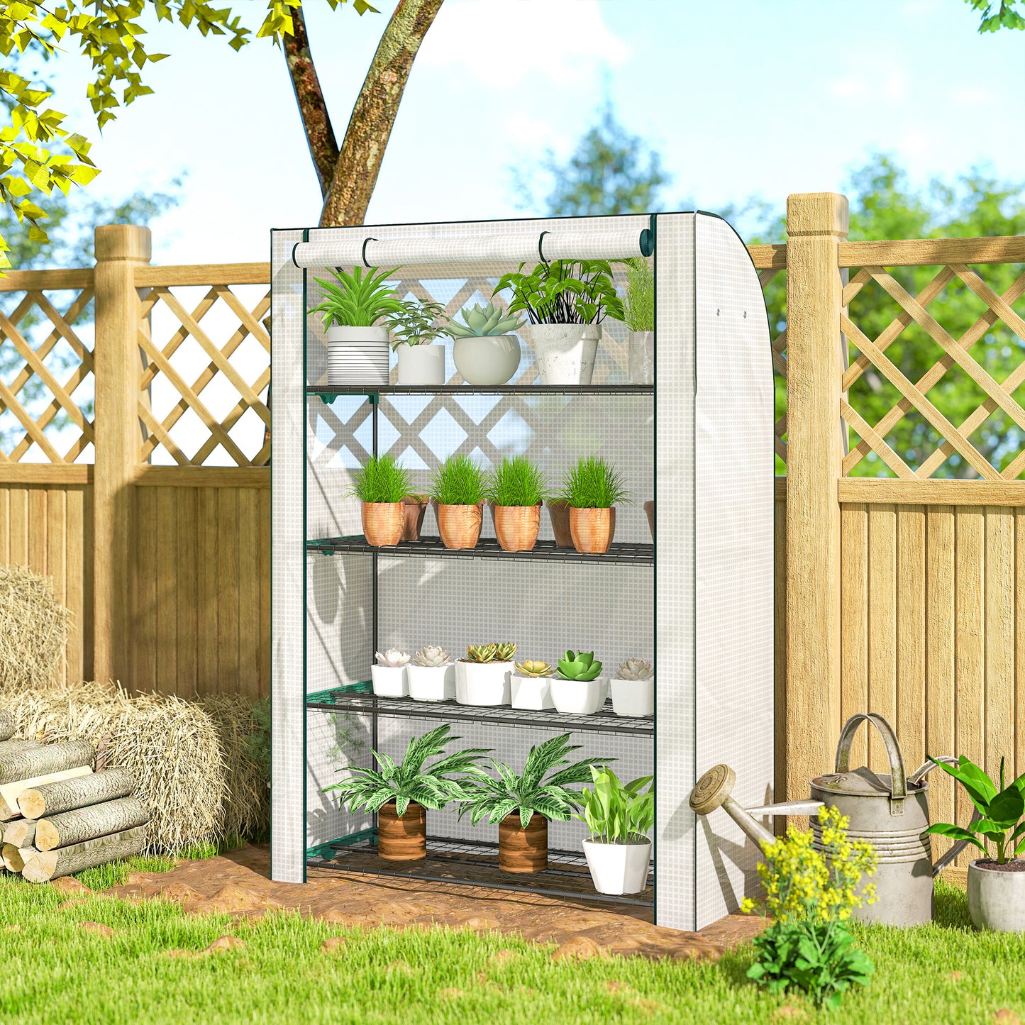 Outsunny Mini Greenhouse With Reinforced PE Cover Portable Indoor Outdoor With Roll Up Door 170x120x50 cm White