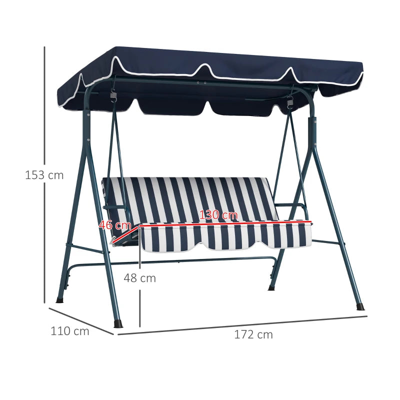 Outsunny 3-Seater Garden Swing Chair with Adjustable Canopy - Blue Stripe - Ideal for Outdoor Relaxation and Comfort - ALL4U RETAILER LTD