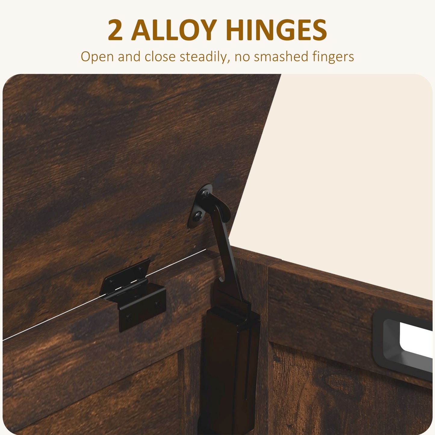 HOMCOM Storage Chest Bench With 2 Safety Hinges And Cut Out Handles Rustic Brown Wooden Toy Box For Living Room