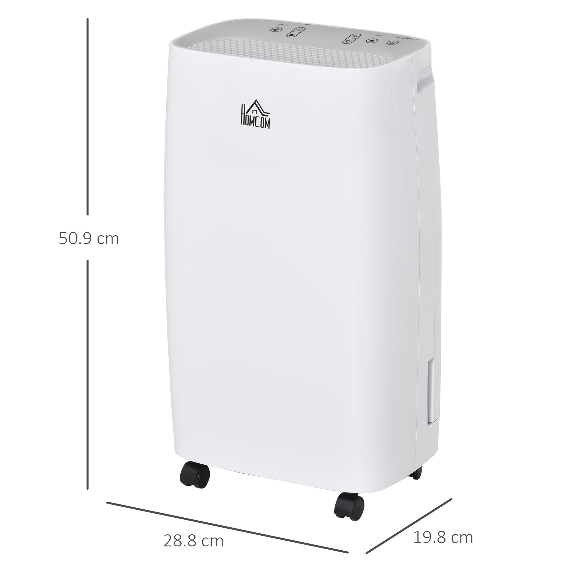 HOMCOM 12L/Day Compact Dehumidifier with 24H Timer, Humidity Control, and Mobility Wheels - White - ALL4U RETAILER LTD