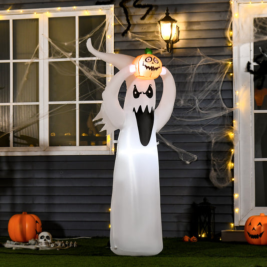 HOMCOM 6FT Inflatable LED Ghost and Pumpkin Halloween Decor for Outdoor Lawn Party - ALL4U RETAILER LTD