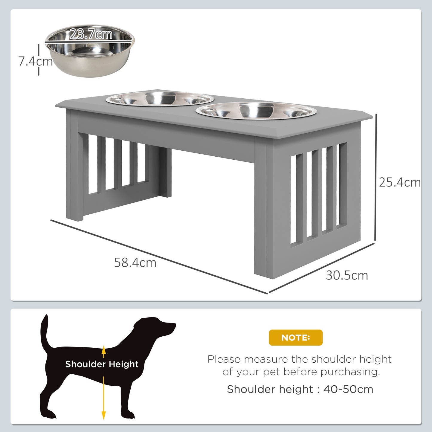 PawHut Elevated Grey Dog Feeding Station with Stainless Steel Bowls for Small and Medium Breeds - ALL4U RETAILER LTD