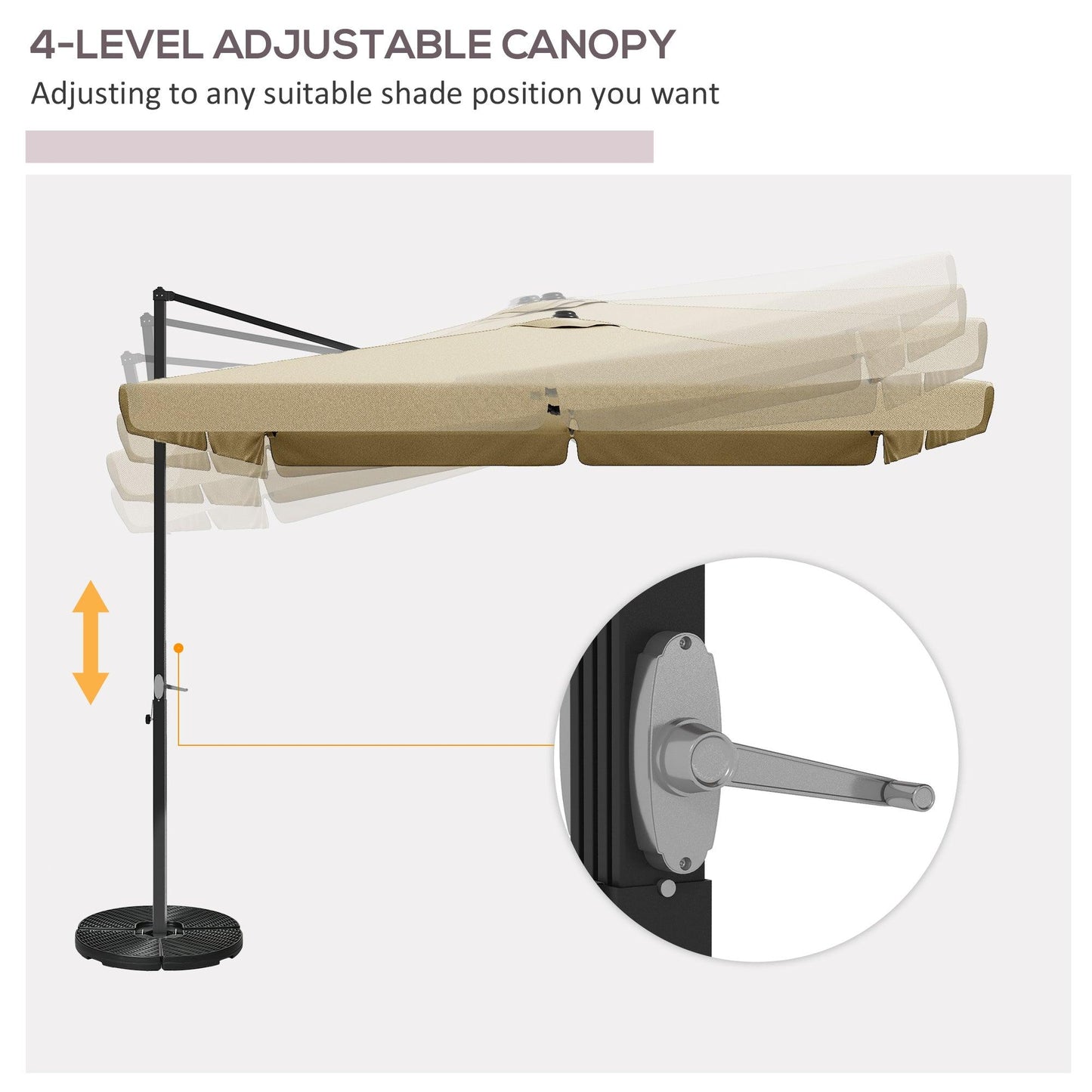 Outsunny 3(m) Cantilever Roma Parasol, Hanging Garden Parasol, Aluminium Square Patio Umbrella with Crank Handle and Tilt, Outdoor Patio Sun Shade with Vented Top, 8 Ribs, Cross Base, Khaki - ALL4U RETAILER LTD