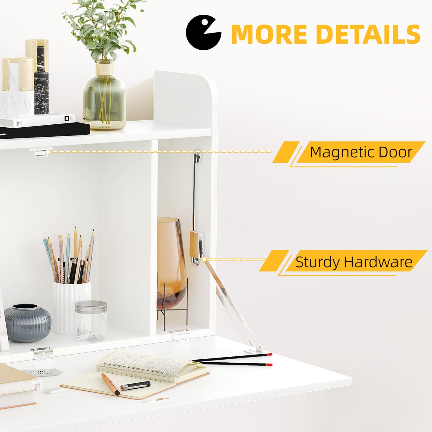 HOMCOM Space-Saving Wall-Mounted Drop Leaf Desk with Storage for Home and Office, White - ALL4U RETAILER LTD