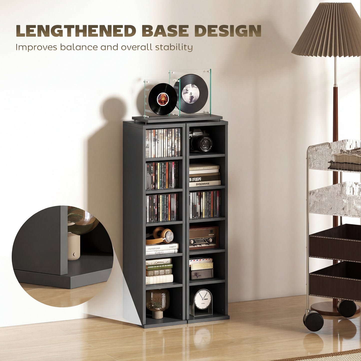 HOMCOM Set Of 2 CD Media Display Shelf Units Tower Rack With Adjustable Shelves Black