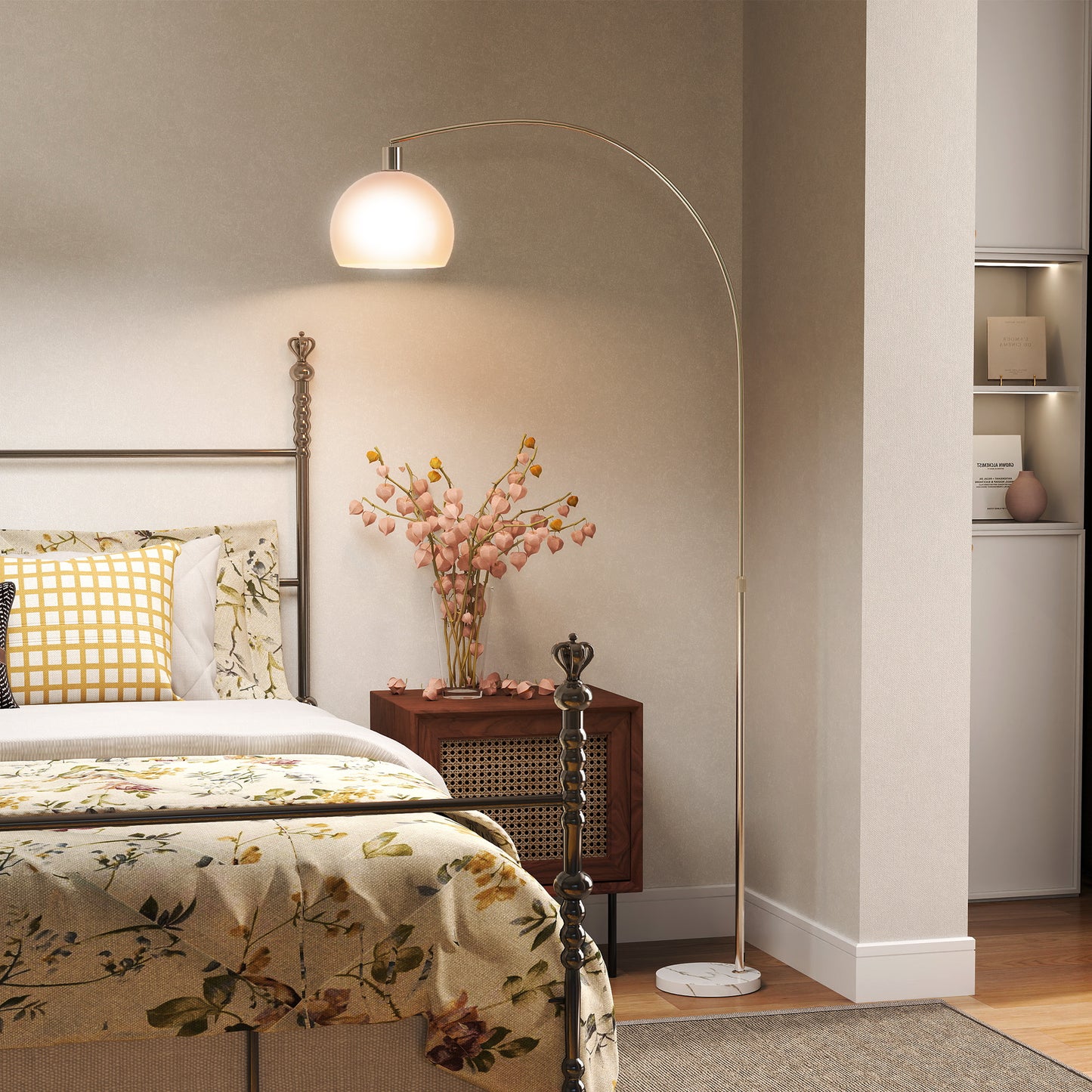 HOMCOM Floor Lamp For Living Room And Office Modern Standing Lamp With Shade And Foot Switch White Marble Base