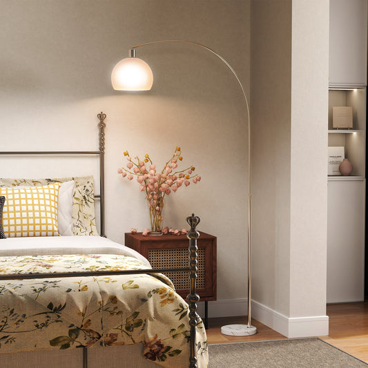HOMCOM Floor Lamp For Living Room And Office Modern Standing Lamp With Shade And Foot Switch White Marble Base