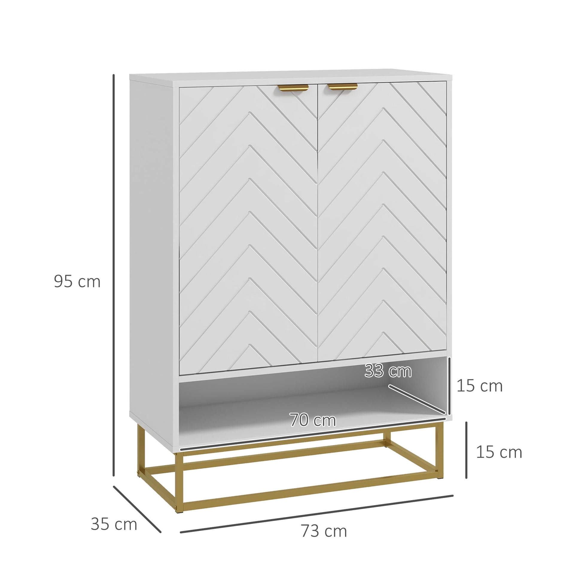 HOMCOM Modern Shoe Cabinet with Chevron Design, Adjustable Shelves, and Open Display Rack for 12 Pairs of Footwear - ALL4U RETAILER LTD