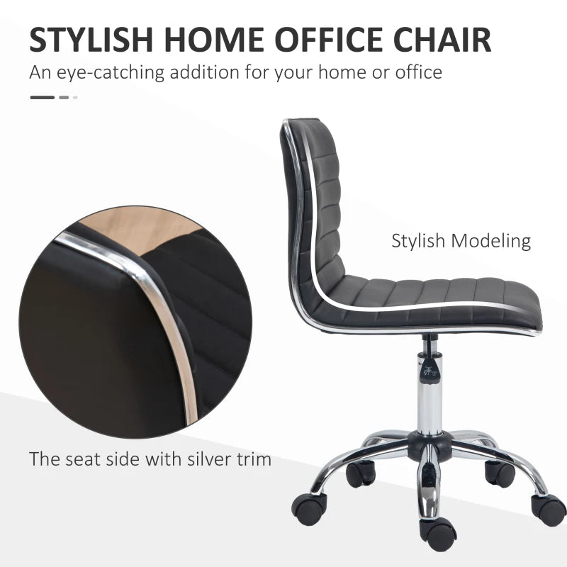 HOMCOM Adjustable Swivel Office Chair - Armless Mid-Back Design, PU Leather, Chrome Base - Black - ALL4U RETAILER LTD