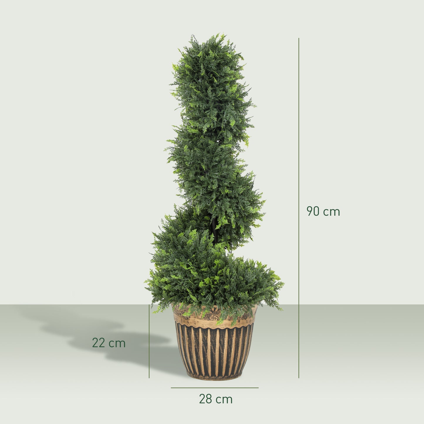 HOMCOM Set of 2 Artificial Boxwood Spiral Topiary Trees with Pots for Indoor Outdoor Decor 90cm