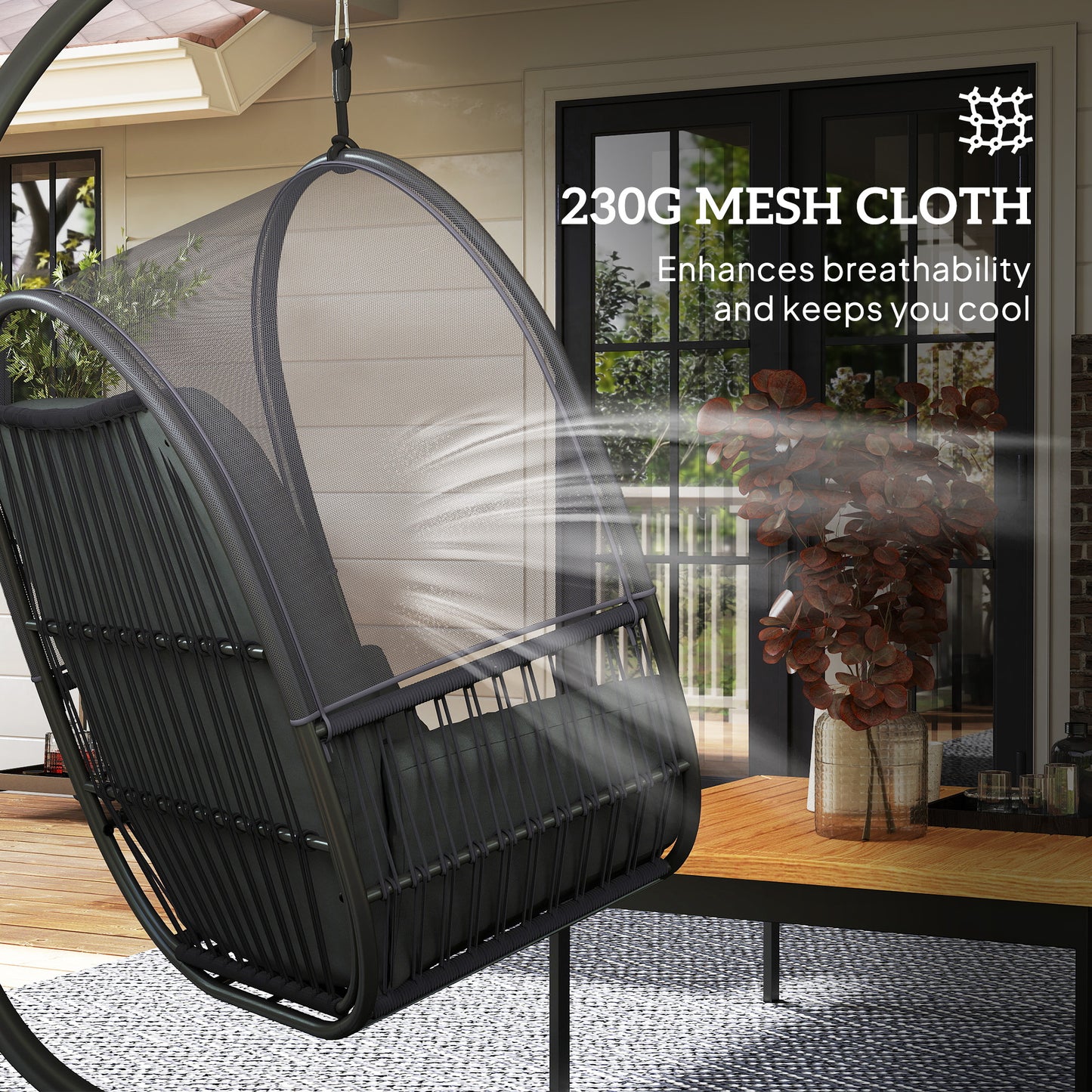 Outsunny Hanging Egg Chair With Cushion For Outdoor Relaxation In Dark Grey With Powder Coated Steel Frame X Leg Design