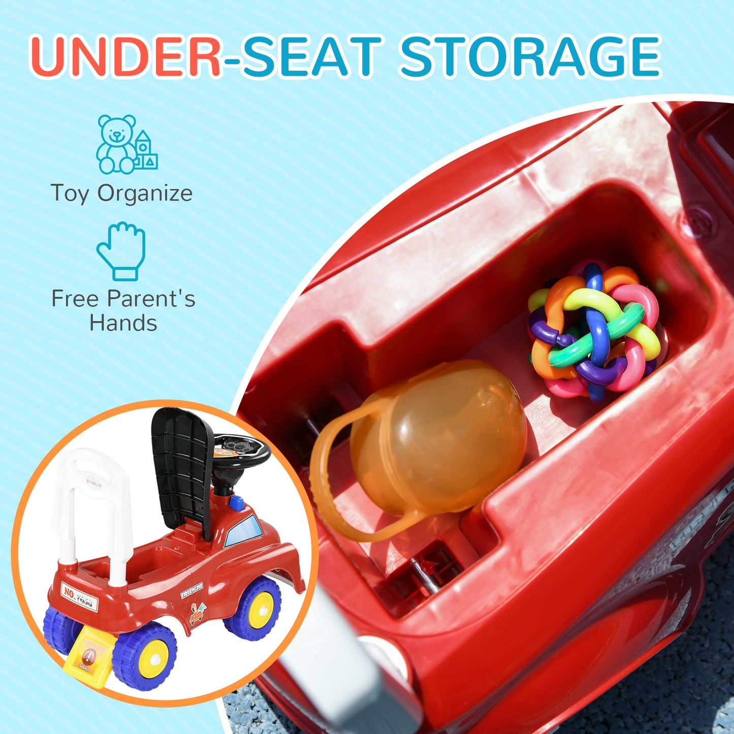 AIYAPLAY Children's Fire Truck Ride-On with Storage, Music & Lights, Ages 1.5-3, Red - ALL4U RETAILER LTD