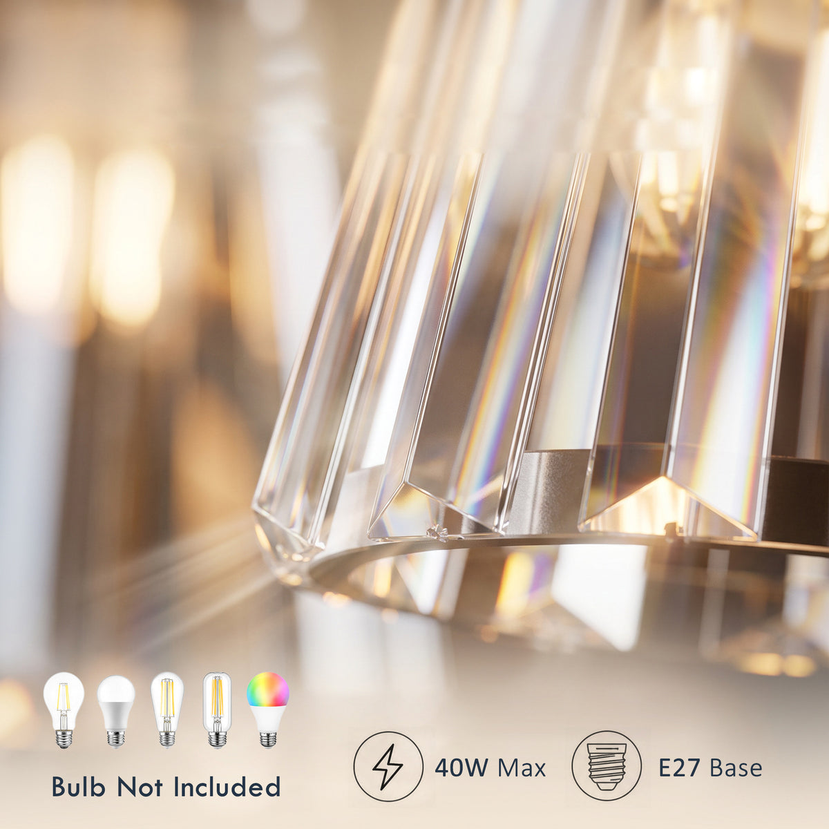 HOMCOM 3 Light Crystal Glass Ceiling Light With 3 E27 Sockets Silver