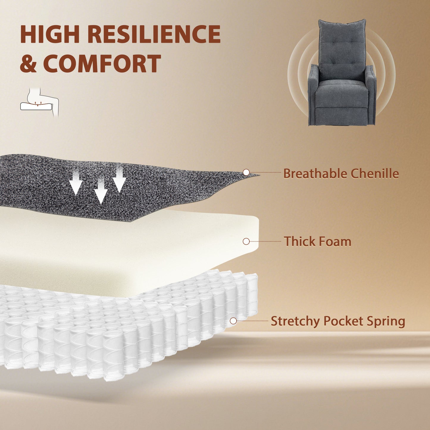 HOMCOM Chenille Recliner Chair With Massage And Heat Eight Point Vibration 360 Degree Swivel Manual Recliner Dark Grey