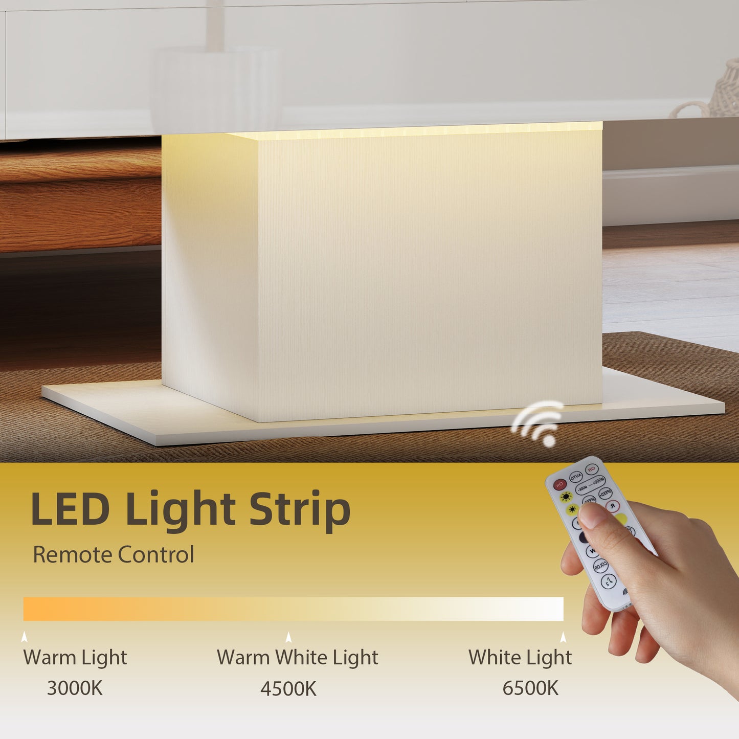 HOMCOM Extendable Coffee Table with LED Lights and Hidden Storage in High Gloss White
