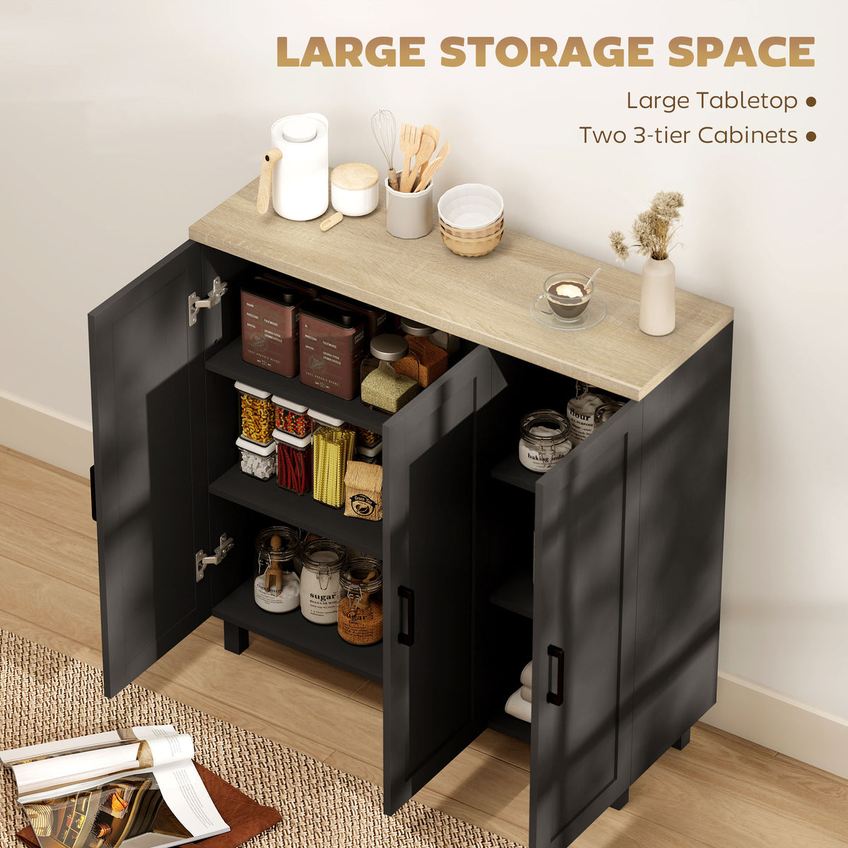 HOMCOM Sideboard Buffet Cabinet With 3 Doors And Adjustable Shelves Black
