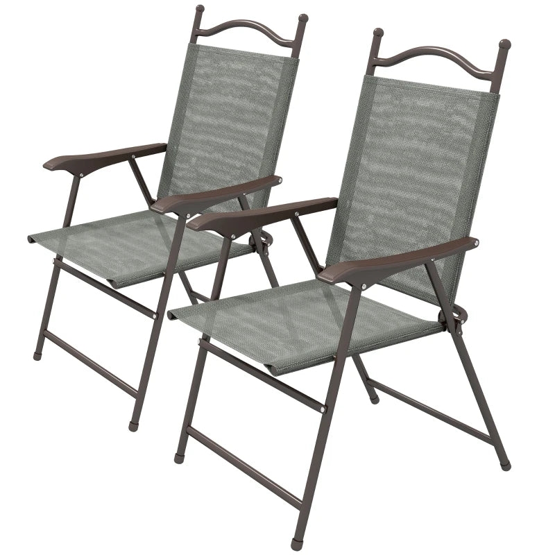 Outsunny Set of 2 Folding Garden Chairs with Fabric Mesh Seats - Dark Grey - ALL4U RETAILER LTD