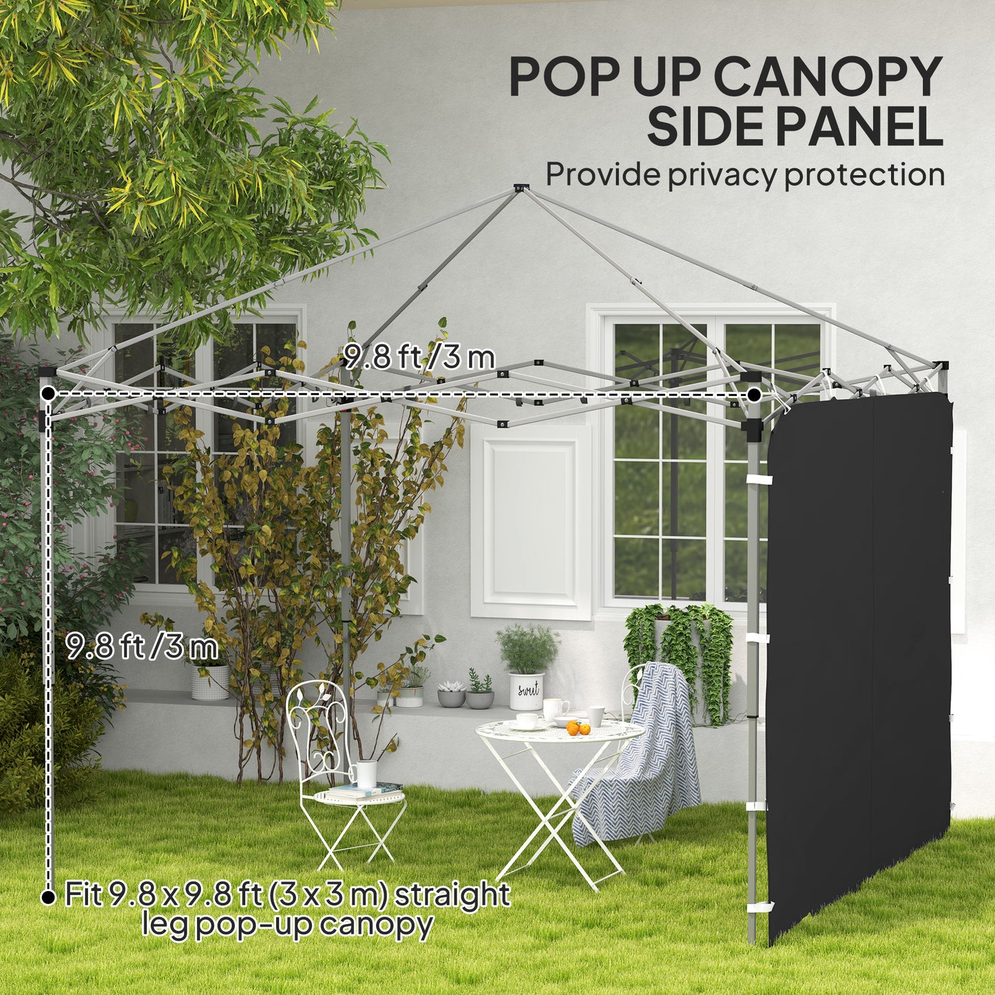 Outsunny 195 x 295 cm Replacement Gazebo Sidewall Black For 3 x 3 m Gazebo With Mesh Pockets