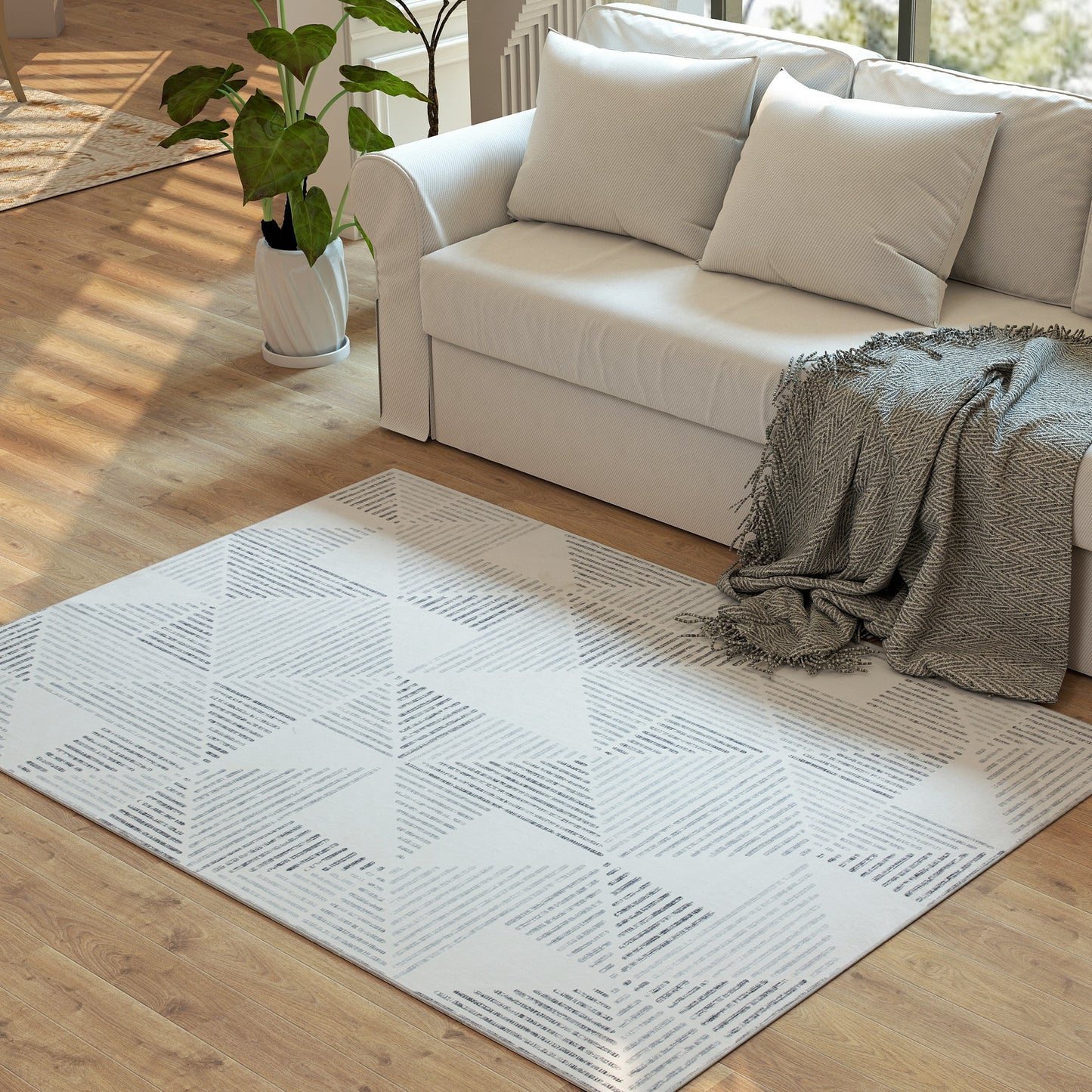 HOMCOM Modern Area Rug Geometric Pattern Non Slip Machine Washable Soft Floor Carpet 170 X 120 cm Grey