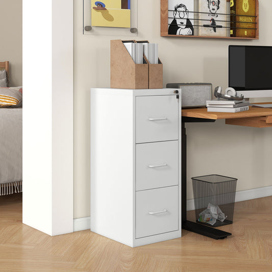 Modern White Steel Filing Cabinet with Three Drawers and Central Locking System - ALL4U RETAILER LTD