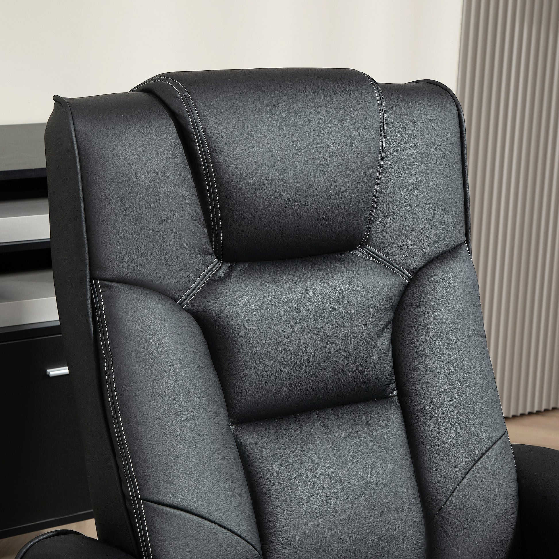 HOMCOM Black Faux Leather Reclining Armchair with Footstool - Manual Adjustments - ALL4U RETAILER LTD