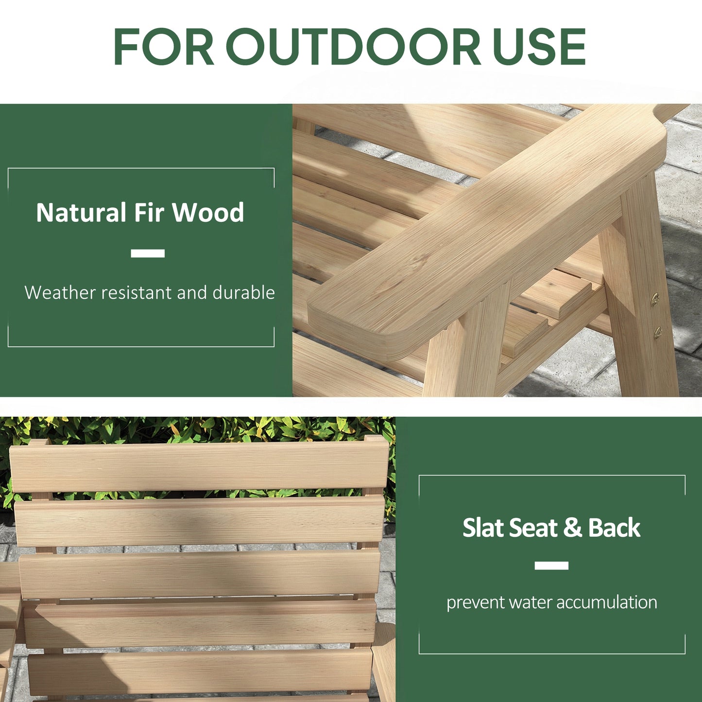 Outsunny Convertible Fir Wood Garden Bench 2 To 3 Seater With Table Natural Wood Finish