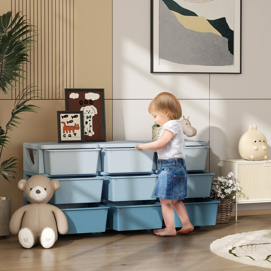 HOMCOM Kids Storage Unit With Nine Drawers Blue Durable PP Material Toy Organizer For Kids Bedroom