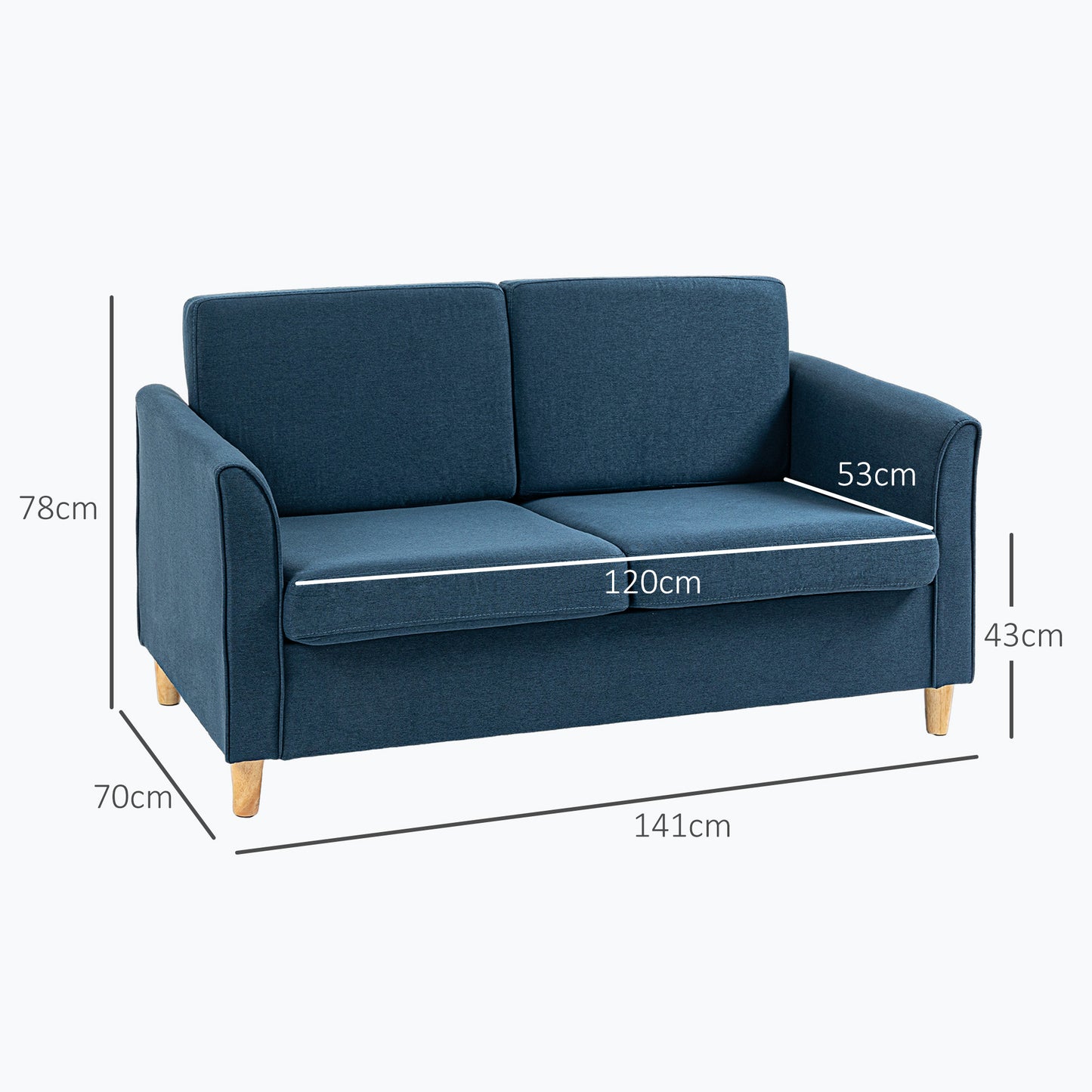 HOMCOM Compact Blue Two-Seater Loveseat Sofa with Armrests for Living Room - ALL4U RETAILER LTD